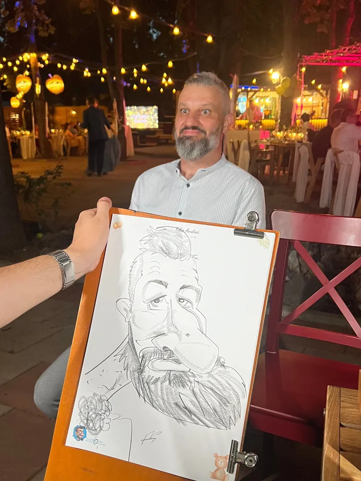 Caricatură de cuplu la nuntă într-un conac din zona Curtea de Argeș